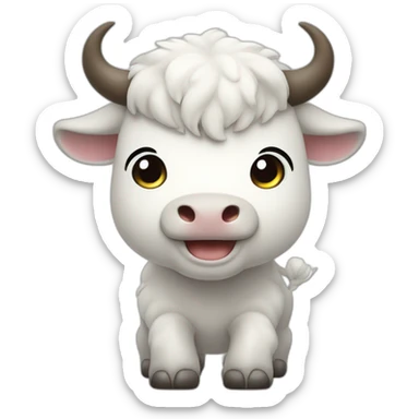 cute chibi style white flying bison waving his hand  sticker