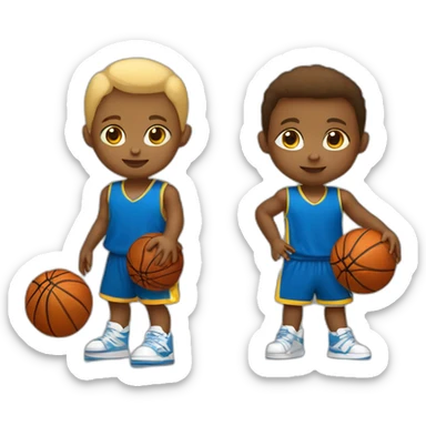 baby white skin and hayr brown, jersey blue and yelow play basketball sticker