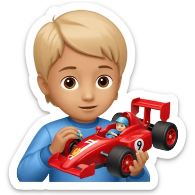 child playing with formula 1 toy car sticker