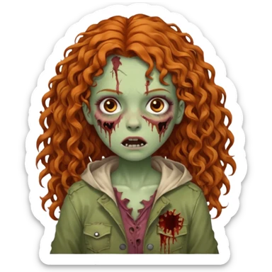 Ginger curly long hair zombie girl with Brown eyes  sticker