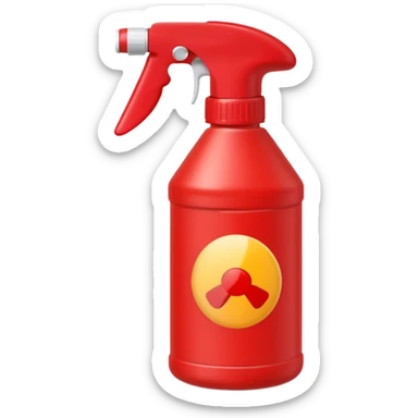 red spray bottle with label sticker