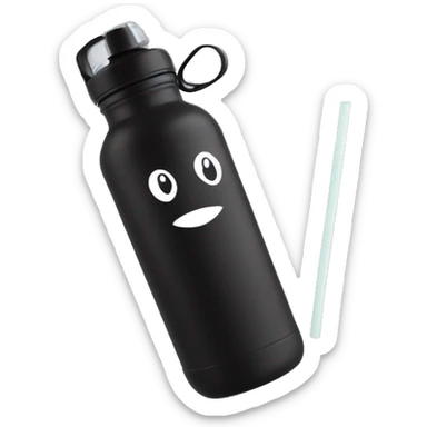Black coloured reusable water bottle with handle and straw sticker