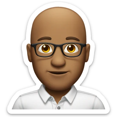 bald men with a shirt and little glasses sticker
