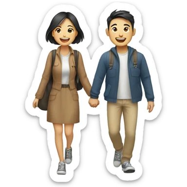 Cute Asian couple excitedly traveling  sticker