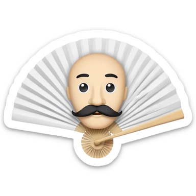 Paper fan with a face with a mustache sticker