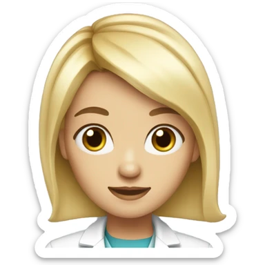 blonde girl with blue eyes and pixi bangs long hair doctor sticker