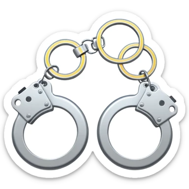 Minimalistic metallic handcuffs emoji, black and white, reflective metal, simple flat vector design, futuristic minimal style sticker