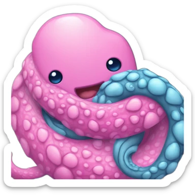 an adorable blue kraken hugging another pink kraken  adorable sticker