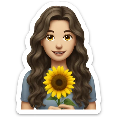 Pretty brunette wavy hair pale woman holding sunflower sticker