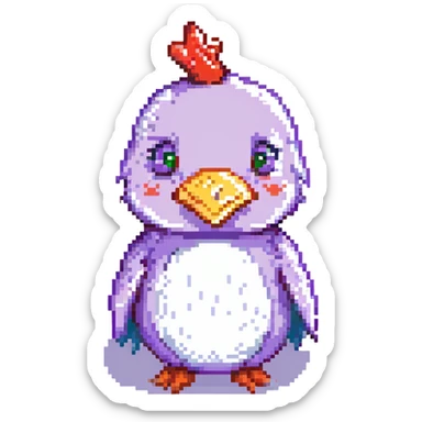 pixel art: a whimsical chicken-pig-penguin with a purple nose and red teeth sticker