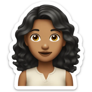 apple emoji of a girl with wavy black hair, tan skin, and brown eyes sticker