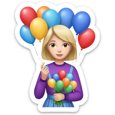 Girl with bouquet of balloons sticker