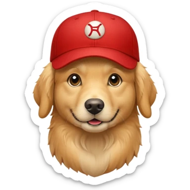 Golden Retriever with red baseball cap with his name , FRED sticker