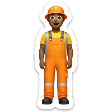 white man standing wearing orange hi visibility overalls  sticker