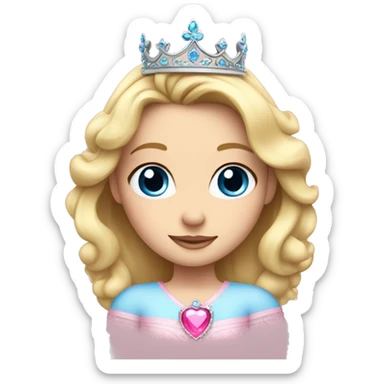 Little blonde princess with blue eyes with pink princess crown sticker