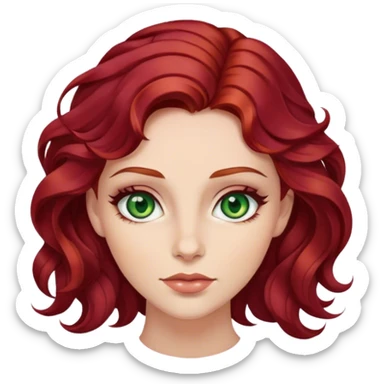 Femme yeux verts et cheveux rouge bordeaux ondulés sticker