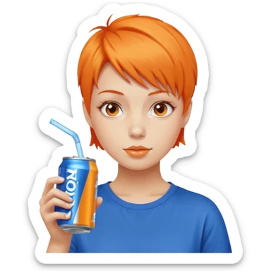 orange short hair girl sipping energy drink sticker