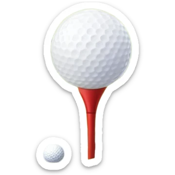 A golf ball on a tee with a golf club placed beside it, set against the backdrop of a well-manicured green golf course. The scene emphasizes the equipment and serene atmosphere of the sport, with soft lighting and a peaceful, open landscape sticker