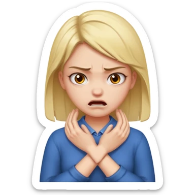 Angry girl cross holding her neck sticker