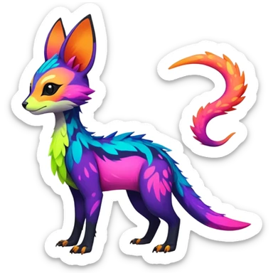 Rare realistic exotic edgy epic cute neon colorful lush vibrant pretty beautiful handsome gorgeous aesthetic colorful vibrant Vernid-Trico-species-Fakemon-creature by LiLaiRa, 4 legs, 1 tail, random markings, (full body) sticker
