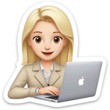 blonde stylish girl with laptop happy sticker