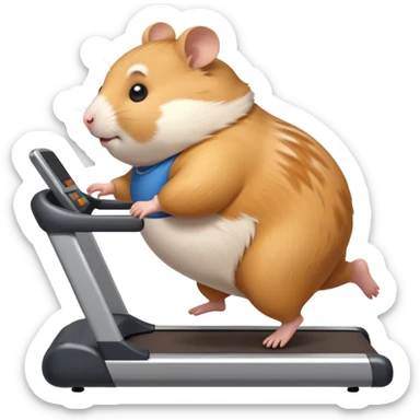 fat hamster big belly trying to run on treadmill sideways desperately trying to catch up with speed sticker