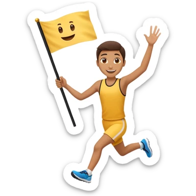 happy runner waving a flag that says 'emojiland’ sticker