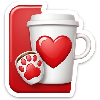 heart with a paw print and a coffee cup sticker