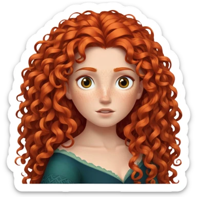 Merida from Brave with extremely long wild curly red hair and lots of freckles covering her face sticker