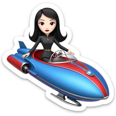 Ultra Jetson’s Jedi teen Morticia Addams flying a chrome accented red and blue Zephyr-J Jumpspeeder anti-gravity repulsorlift powered by an imperial speeder steampunk hypercar  sticker