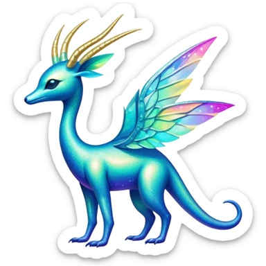 Shiny Exotic Tropical Colorful Neon-colored Glittery Ethereal Sparkly Iridescent Amaura-Aurorus-Fakémon-hybrid-creature (full body)  sticker