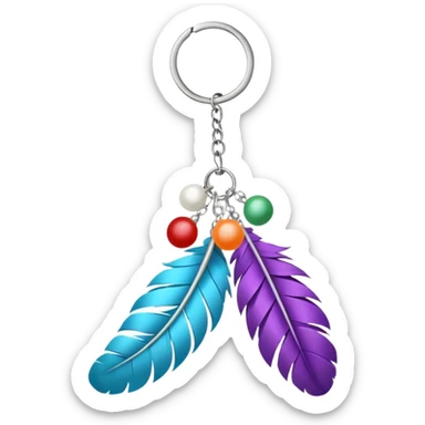 Keychain with big hanging feather and beads and Pom-poms attached    sticker