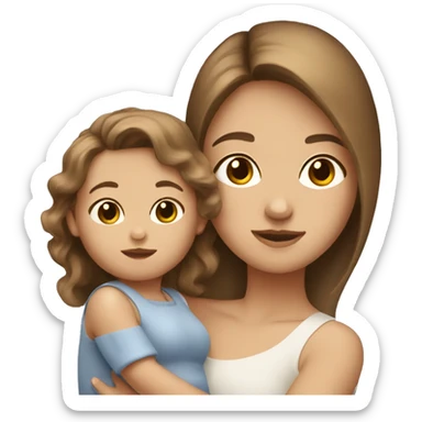 White brown haired girl holding a baby with light brown hair  sticker