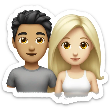 Asian boy with black hair and white girl with blonde hair sticker