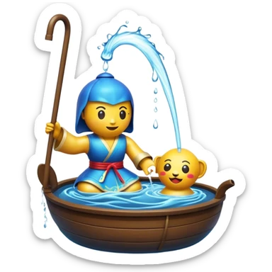 Cinematic Realistic Water Puppetry Pop Culture Emoji, depicted as a whimsical scene of traditional water puppetry rendered with dynamic textures and playful lighting. sticker