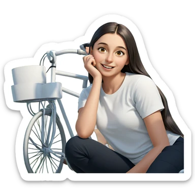 smiling girl with bicycle sticker