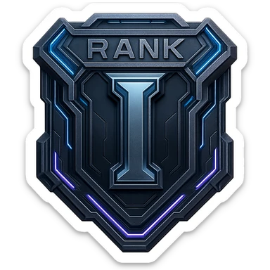 a metal insignia badge for a "rank I", space scifi-futuristic cyberpunk futurepunk sticker