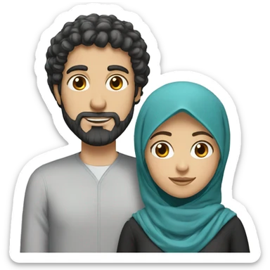 White man with curly black hairs with her wife wear a hijab  sticker