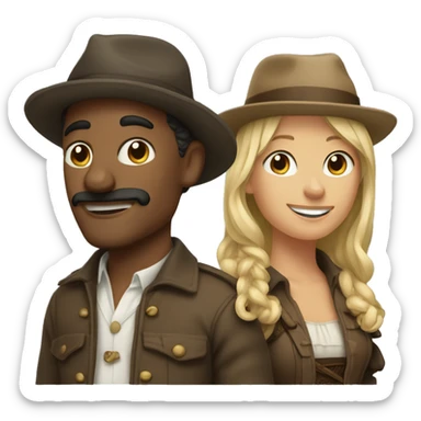 3 men 1 women in the style of muskateers sticker