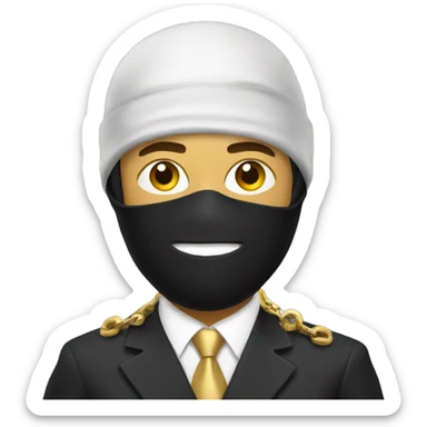 News anchor wearing a balaclava and gold chain sticker