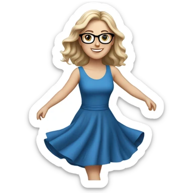 white girl in a blue dress: wearing glasses: dancing and happy  sticker
