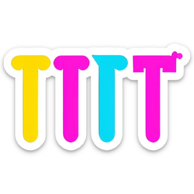 Minimalist sticker with white 'tt' letters on a black circle with cyan, magenta, and yellow dots below, cap with street style influence sticker