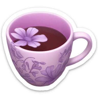 a beautiful aesthetic cup in pastel purple with a floral pattern in dark pink and next to it a love letter in purple  sticker