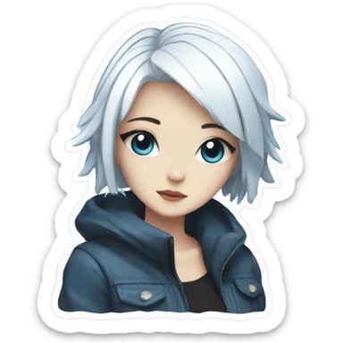 anime girl with short white hair, blue eyes, cyberpunk, kawaii sticker sticker