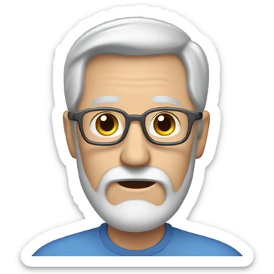 Brown hair, old man, long grey beard and little blue eyes. No eye brows. Apple Mac laptop sticker
