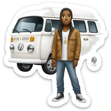 Hip white teenager with a Volkswagen camper van sticker