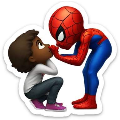 kid kissing spiderman sticker
