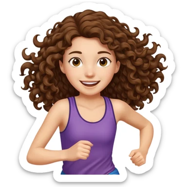 long curly brown hair girl running sticker
