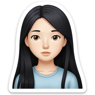 White asian girl with freckles and long straight black hair sticker