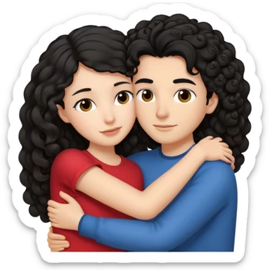 a black haired straight hair hugging with a brunette with curls on her hair on the end  sticker